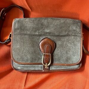 Taupe Crossbody Bag with Brown Leather Trim and Buckle